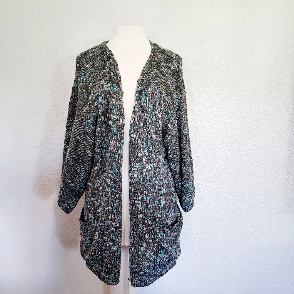 ⭐️5/$20 BCBG Maxazria Open Long Knit Cardigan in Brown and Teal Size Larg